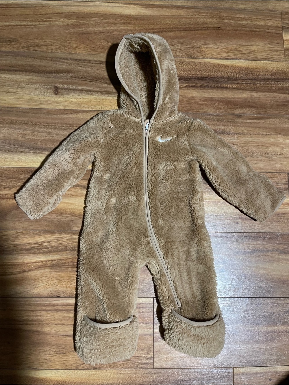 Nike Brown Faux-Fur Hooded Baby One-Piece Footie size 9 months